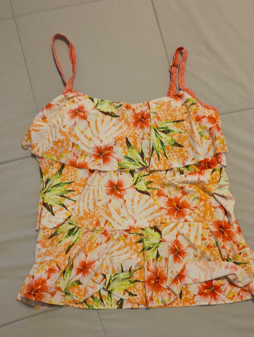 Beach House Orange Floral Ruffle Bathing suit Top